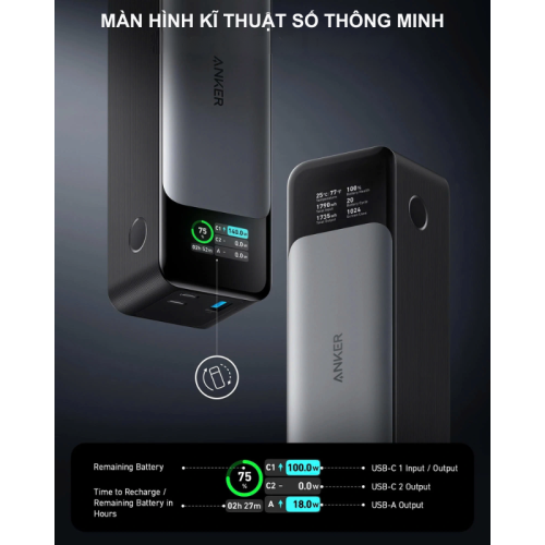 Anker A1289 - Pin Sạc Dự Phòng Anker 737 dung lượng 24000mAh, công suất 140w, 3 Cổng Gan Prime - Hình ảnh 5