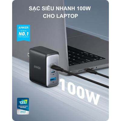 Anker A2145 - Củ sạc nhanh Anker công suất 100W sạc iphone, samsung, android, Laptop PD/QC/PPS - <div class="css-146c3p1 r-bcqeeo r-1ttztb7 r-qvutc0 r-37j5jr r-a023e6 r-16dba41 r-1adg3ll r-1b5gpbm r-a8ghvy" dir="ltr"><span class="css-1jxf684 r-bcqeeo r-1ttztb7 r-qvutc0 r-poiln3">Anker A2145 – Củ sạc nhanh Anker 100W với 3 cổng (2 USB-C, 1 USB-A), hỗ trợ sạc nhanh cho iPhone, Samsung, Android và laptop qua chuẩn PD/QC/PPS. Công nghệ GaN II giúp thiết kế nhỏ gọn, tản nhiệt tốt. Sạc đồng thời 3 thiết bị với phân bổ thông minh, tích hợp bảo vệ an toàn ActiveShield 2.0.</span></div>
