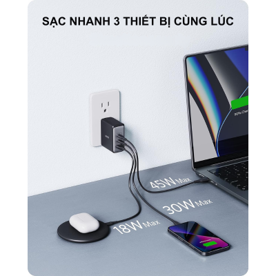 Anker A2145 - Củ sạc nhanh Anker công suất 100W sạc iphone, samsung, android, Laptop PD/QC/PPS - <div class="css-146c3p1 r-bcqeeo r-1ttztb7 r-qvutc0 r-37j5jr r-a023e6 r-16dba41 r-1adg3ll r-1b5gpbm r-a8ghvy" dir="ltr"><span class="css-1jxf684 r-bcqeeo r-1ttztb7 r-qvutc0 r-poiln3">Anker A2145 – Củ sạc nhanh Anker 100W với 3 cổng (2 USB-C, 1 USB-A), hỗ trợ sạc nhanh cho iPhone, Samsung, Android và laptop qua chuẩn PD/QC/PPS. Công nghệ GaN II giúp thiết kế nhỏ gọn, tản nhiệt tốt. Sạc đồng thời 3 thiết bị với phân bổ thông minh, tích hợp bảo vệ an toàn ActiveShield 2.0.</span></div>