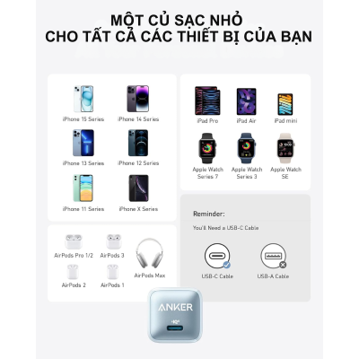 Anker A2637 - Củ Sạc Nhanh Anker 511 Nano Pro, Công Nghệ Sạc Nhanh PIQ 3.0, công suất 20W - <div class="css-146c3p1 r-bcqeeo r-1ttztb7 r-qvutc0 r-37j5jr r-a023e6 r-16dba41 r-1adg3ll r-1b5gpbm r-a8ghvy" dir="ltr"><span class="css-1jxf684 r-bcqeeo r-1ttztb7 r-qvutc0 r-poiln3">Anker A2637 – Củ Sạc Nhanh Anker 511 Nano Pro 20W với công nghệ PIQ 3.0, sạc nhanh cho iPhone, Samsung, iPad qua cổng USB-C. Thiết kế siêu nhỏ gọn, chỉ 30g, tích hợp ActiveShield bảo vệ an toàn. Lý tưởng cho người dùng di động cần hiệu suất cao trong kích thước nhỏ.</span></div>