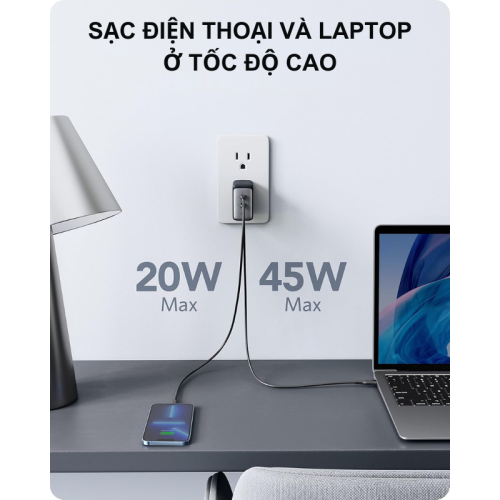 Anker A2666 - Củ Sạc Nhanh Anker PowerPort III, công suất 65W 2 cổng GaN II, PD/PPS/QC dành cho điện thoại/tablet/latop - Hình ảnh 2