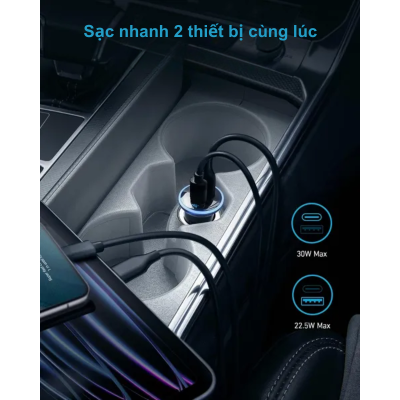 Anker A2735 - Tẩu sạc ô tô Anker 2 Cổng 52.5W - Tẩu sạc ô tô Anker A2735 mang đến khả năng sạc nhanh vượt trội với tổng công suất 52.5W, tích hợp 2 cổng USB-C và USB-A. Công nghệ PowerIQ 3.0 giúp sạc iPhone 14 Pro lên 50% trong 25 phút hoặc Samsung S23 trong 27 phút. Thiết kế nhỏ gọn, tương thích đa dạng thiết bị, đảm bảo an toàn với ActiveShield 2.0.