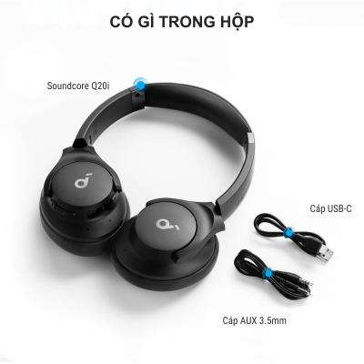 Anker A3004 - Tai nghe Bluetooth chụp tai Anker soundcore Q20i - <div class="css-146c3p1 r-bcqeeo r-1ttztb7 r-qvutc0 r-37j5jr r-a023e6 r-16dba41 r-1adg3ll r-1b5gpbm r-a8ghvy" dir="ltr"><span class="css-1jxf684 r-bcqeeo r-1ttztb7 r-qvutc0 r-poiln3">Tai nghe Bluetooth chụp tai Anker A3004 Soundcore Q20i mang đến âm thanh Hi-Res với công nghệ khử tiếng ồn chủ động hybrid, giảm tới 90% tiếng ồn. Thời lượng pin lên đến 60 giờ (ANC tắt) và sạc nhanh 5 phút cho 4 giờ sử dụng. Thiết kế gập gọn, nhẹ, cùng ứng dụng Soundcore tùy chỉnh âm thanh, lý tưởng cho du lịch và giải trí.</span></div>