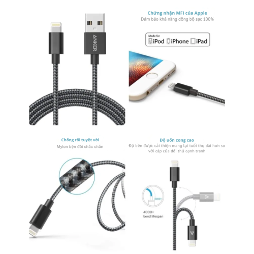 Anker A8152 - Cáp Sạc Anker PowerLine II USB-A to Lightning chuẩn MFi dài 0.9 mét - Hình ảnh 4