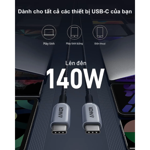 Anker A8865 - Cáp sạc cao cấp Anker 765 USB C to USB C bọc dù 140W - Hình ảnh 3
