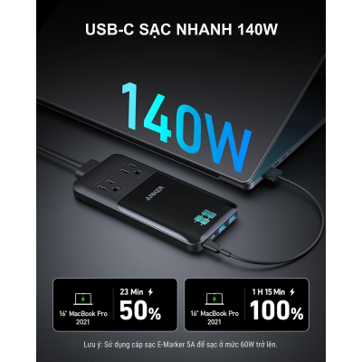 Anker A9128 - Ổ cắm điện sạc nhanh Anker Prime 140W 6-in-1 USB C Charging Station tích smart display - <div class="css-146c3p1 r-bcqeeo r-1ttztb7 r-qvutc0 r-37j5jr r-a023e6 r-16dba41 r-1adg3ll r-1b5gpbm r-a8ghvy" dir="ltr"><span class="css-1jxf684 r-bcqeeo r-1ttztb7 r-qvutc0 r-poiln3">Ổ cắm điện sạc nhanh Anker Prime 140W 6-in-1 USB C Charging Station (A9128) tích hợp 2 ổ AC, 2 cổng USB-C, 2 cổng USB-A, công suất tối đa 140W. Màn hình thông minh hiển thị trạng thái sạc, công nghệ GaNPrime sạc nhanh, dây nguồn 1.5m tháo rời. Gọn nhẹ, an toàn, lý tưởng cho công việc và du lịch.</span></div>