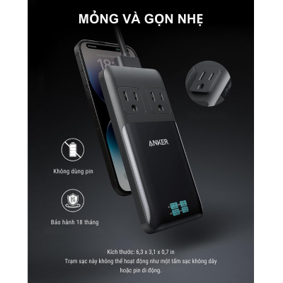 Anker A9128 - Ổ cắm điện sạc nhanh Anker Prime 140W 6-in-1 USB C Charging Station tích smart display - <div class="css-146c3p1 r-bcqeeo r-1ttztb7 r-qvutc0 r-37j5jr r-a023e6 r-16dba41 r-1adg3ll r-1b5gpbm r-a8ghvy" dir="ltr"><span class="css-1jxf684 r-bcqeeo r-1ttztb7 r-qvutc0 r-poiln3">Ổ cắm điện sạc nhanh Anker Prime 140W 6-in-1 USB C Charging Station (A9128) tích hợp 2 ổ AC, 2 cổng USB-C, 2 cổng USB-A, công suất tối đa 140W. Màn hình thông minh hiển thị trạng thái sạc, công nghệ GaNPrime sạc nhanh, dây nguồn 1.5m tháo rời. Gọn nhẹ, an toàn, lý tưởng cho công việc và du lịch.</span></div>