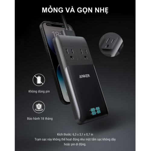 Anker A9128 - Ổ cắm điện sạc nhanh Anker Prime 140W 6-in-1 USB C Charging Station tích smart display - Hình ảnh 4