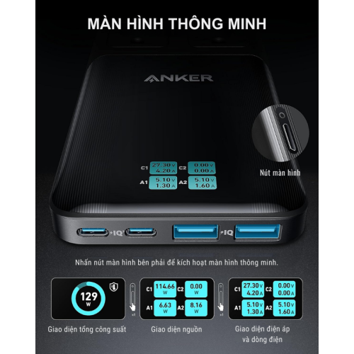 Anker A9128 - Ổ cắm điện sạc nhanh Anker Prime 140W 6-in-1 USB C Charging Station tích smart display - Hình ảnh 5