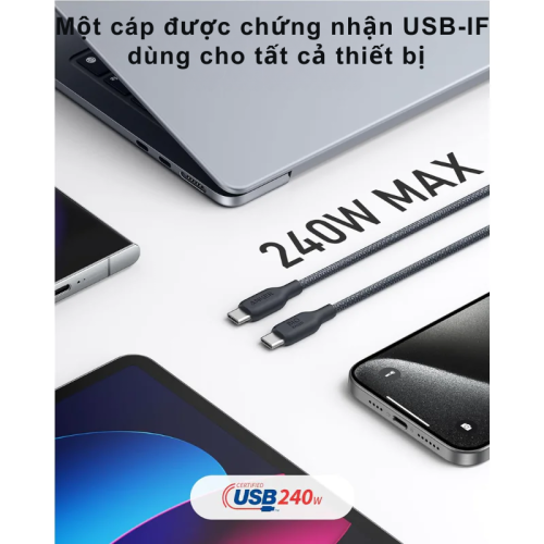 Anker A80E6 - Cáp sạc nhanh Anker C-C 240W 1.8m bọc dù Bio-Braided Fast Charge Cable - Hình ảnh 3