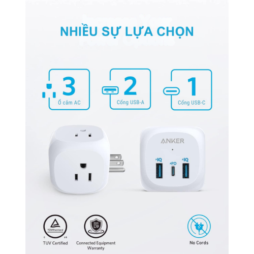 Anker 9231 - Thiết bị mở rộng ổ cắm với 3 ổ cắm và sạc USB C 20W - Hình ảnh 3