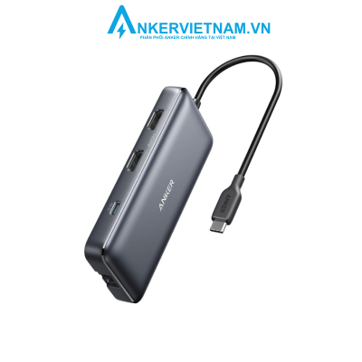 Anker A8380 - Bộ chia cổng mở rộng USB-C Anker 553 (8 in1) Ethernet, USB 3.0, SD Card, microSD, 2 cổng HDMI, PD 100W, 4K@60HZ