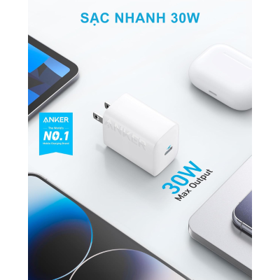 Bộ củ cáp sạc nhanh Anker 312 B2640 30W, kèm Cáp C to C dài 0.9m - Bộ củ cáp sạc nhanh Anker 312 B2640 30W đi kèm cáp USB-C to USB-C dài 0.9m, hỗ trợ sạc nhanh Power Delivery (PD) cho iPhone, Samsung và nhiều thiết bị khác. Thiết kế nhỏ gọn, chân gập tiện lợi, dễ mang theo. Đảm bảo an toàn với công nghệ MultiProtect, công suất tối đa 30W đáp ứng nhu cầu sạc hiệu quả.