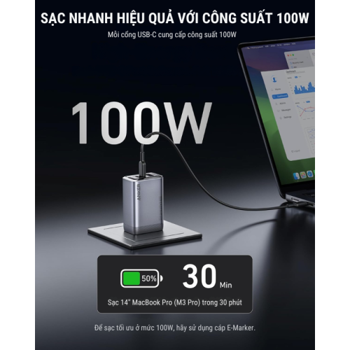 Củ Sạc nhanh Anker Prime A2688 công suất 100W PD3.0/IQ3.0/PPS2.0 2C+1A - Hình ảnh 3