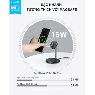Đế sạc không dây Anker MagGo Qi2 A2544 2 trong 1, công suất 15w - <div class="css-146c3p1 r-bcqeeo r-1ttztb7 r-qvutc0 r-37j5jr r-a023e6 r-16dba41 r-1adg3ll r-1b5gpbm r-a8ghvy" dir="ltr"><span class="css-1jxf684 r-bcqeeo r-1ttztb7 r-qvutc0 r-poiln3">Đế sạc không dây Anker MagGo Qi2 A2544 2 trong 1 mang đến trải nghiệm sạc nhanh 15W tiện lợi cho iPhone và AirPods. Với công nghệ Qi2 và tương thích MagSafe, sản phẩm đảm bảo sạc an toàn, hiệu quả. Thiết kế xoay linh hoạt 360° ngang và 45° dọc cùng đèn LED kép giúp dễ dàng theo dõi trạng thái sạc.</span></div>