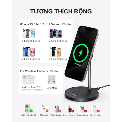 Đế sạc không dây Anker MagGo Qi2 A2544 2 trong 1, công suất 15w - Hình ảnh 5