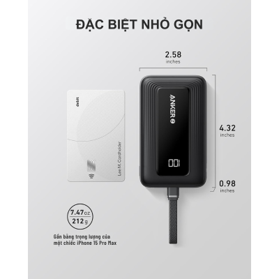 Pin Dự Phòng Anker Zolo 30W 10000mAh A1688 Tích Hợp Cáp Type C - <div class="css-146c3p1 r-bcqeeo r-1ttztb7 r-qvutc0 r-37j5jr r-a023e6 r-16dba41 r-1adg3ll r-1b5gpbm r-a8ghvy" dir="ltr"><span class="css-1jxf684 r-bcqeeo r-1ttztb7 r-qvutc0 r-poiln3">Pin Dự Phòng Anker Zolo 30W 10000mAh A1688 là giải pháp sạc tiện lợi với cáp USB-C tích hợp bền bỉ. Dung lượng 10.000mAh cùng công suất sạc nhanh 30W giúp sạc thiết bị nhanh chóng, hiệu quả. Thiết kế nhỏ gọn (109.7 x 65.5 x 24.9mm, 218g) dễ mang theo mọi lúc mọi nơi. Tương thích đa dạng từ iPhone, Samsung đến máy tính bảng.</span></div>