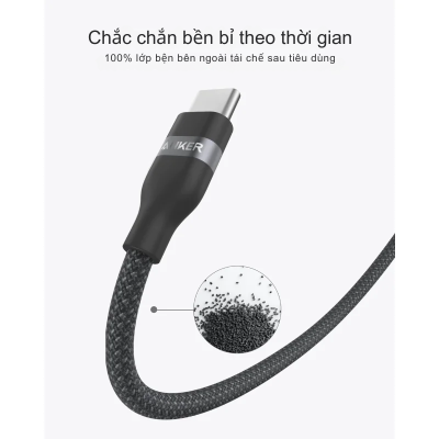 Cáp sạc nhanh Anker 240W Type C to C A82E3 bện dù chắc chắn, mẫu 2024, nhiều màu sắc - Cáp sạc nhanh Anker 240W Type C to C A82E3 là lựa chọn hoàn hảo cho nhu cầu sạc siêu tốc và bền bỉ. Với thiết kế bện dù chắc chắn từ nylon tái chế, cáp hỗ trợ công suất lên đến 240W, sạc MacBook Pro 16" đến 50% trong 28 phút. Đa dạng màu sắc thời thượng, sản phẩm không chỉ mạnh mẽ mà còn thân thiện với môi trường nhờ bao bì không nhựa. Độ bền vượt trội với hơn 30.000 lần uốn cong, đảm bảo sử dụng lâu dài.