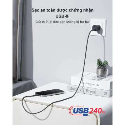 Cáp sạc nhanh Anker 240W Type C to C A82E3 bện dù chắc chắn, mẫu 2024, nhiều màu sắc - Cáp sạc nhanh Anker 240W Type C to C A82E3 là lựa chọn hoàn hảo cho nhu cầu sạc siêu tốc và bền bỉ. Với thiết kế bện dù chắc chắn từ nylon tái chế, cáp hỗ trợ công suất lên đến 240W, sạc MacBook Pro 16" đến 50% trong 28 phút. Đa dạng màu sắc thời thượng, sản phẩm không chỉ mạnh mẽ mà còn thân thiện với môi trường nhờ bao bì không nhựa. Độ bền vượt trội với hơn 30.000 lần uốn cong, đảm bảo sử dụng lâu dài.