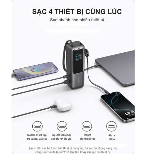 Pin dự phòng Anker Zolo Power Bank 25000mAh A1695 công suất 165W có cáp USB-C tích hợp có thể thu gọn - Hình ảnh 4