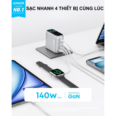 Bộ sạc Anker Zolo 140W GaN B2697 kèm cáp C to C, màn hình LED, 3 cổng Type C, sạc nhanh PD, PPS 2.0 - <div class="css-146c3p1 r-bcqeeo r-1ttztb7 r-qvutc0 r-37j5jr r-a023e6 r-16dba41 r-1adg3ll r-1b5gpbm r-a8ghvy" dir="ltr"><span class="css-1jxf684 r-bcqeeo r-1ttztb7 r-qvutc0 r-poiln3">Bộ sạc Anker Zolo 140W GaN B2697 kèm cáp USB-C to USB-C tích hợp 3 cổng USB-C, hỗ trợ sạc nhanh PD và PPS 2.0, công suất tối đa 140W. Thiết kế nhỏ gọn với màn hình LED hiển thị công suất sạc, phù hợp cho laptop và điện thoại. Công nghệ GaN và ActiveShield™ 2.0 đảm bảo hiệu suất cao, an toàn tuyệt đối.</span></div>