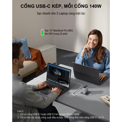 Bộ sạc Anker Zolo 140W GaN B2697 kèm cáp C to C, màn hình LED, 3 cổng Type C, sạc nhanh PD, PPS 2.0 - <div class="css-146c3p1 r-bcqeeo r-1ttztb7 r-qvutc0 r-37j5jr r-a023e6 r-16dba41 r-1adg3ll r-1b5gpbm r-a8ghvy" dir="ltr"><span class="css-1jxf684 r-bcqeeo r-1ttztb7 r-qvutc0 r-poiln3">Bộ sạc Anker Zolo 140W GaN B2697 kèm cáp USB-C to USB-C tích hợp 3 cổng USB-C, hỗ trợ sạc nhanh PD và PPS 2.0, công suất tối đa 140W. Thiết kế nhỏ gọn với màn hình LED hiển thị công suất sạc, phù hợp cho laptop và điện thoại. Công nghệ GaN và ActiveShield™ 2.0 đảm bảo hiệu suất cao, an toàn tuyệt đối.</span></div>