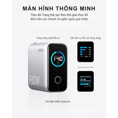 Bộ sạc Anker Zolo 140W GaN B2697 kèm cáp C to C, màn hình LED, 3 cổng Type C, sạc nhanh PD, PPS 2.0 - <div class="css-146c3p1 r-bcqeeo r-1ttztb7 r-qvutc0 r-37j5jr r-a023e6 r-16dba41 r-1adg3ll r-1b5gpbm r-a8ghvy" dir="ltr"><span class="css-1jxf684 r-bcqeeo r-1ttztb7 r-qvutc0 r-poiln3">Bộ sạc Anker Zolo 140W GaN B2697 kèm cáp USB-C to USB-C tích hợp 3 cổng USB-C, hỗ trợ sạc nhanh PD và PPS 2.0, công suất tối đa 140W. Thiết kế nhỏ gọn với màn hình LED hiển thị công suất sạc, phù hợp cho laptop và điện thoại. Công nghệ GaN và ActiveShield™ 2.0 đảm bảo hiệu suất cao, an toàn tuyệt đối.</span></div>