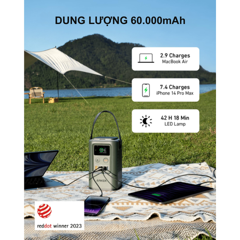 Anker A1294 - Pin Sạc Dự Phòng Anker 548 dung lượng 60000mAh, 192Wh, 2 USB-A, 2 USB-C, 87W, có quai xách, đèn SOS đi kèm - <div class="css-146c3p1 r-bcqeeo r-1ttztb7 r-qvutc0 r-37j5jr r-a023e6 r-16dba41 r-1adg3ll r-1b5gpbm r-a8ghvy" dir="ltr"><span class="css-1jxf684 r-bcqeeo r-1ttztb7 r-qvutc0 r-poiln3">Anker A1294 – Pin Sạc Dự Phòng Anker 548 sở hữu dung lượng khủng 60.000mAh (192Wh), đáp ứng nhu cầu sạc nhiều thiết bị cùng lúc với công suất tối đa 87W. Trang bị 2 cổng USB-A, 2 cổng USB-C tiện lợi, cùng quai xách và đèn SOS tích hợp, sản phẩm lý tưởng cho các chuyến đi xa hoặc tình huống khẩn cấp. Sử dụng cell pin LiFePO4 bền bỉ với 3.000 chu kỳ sạc, đảm bảo hiệu suất lâu dài.</span></div>