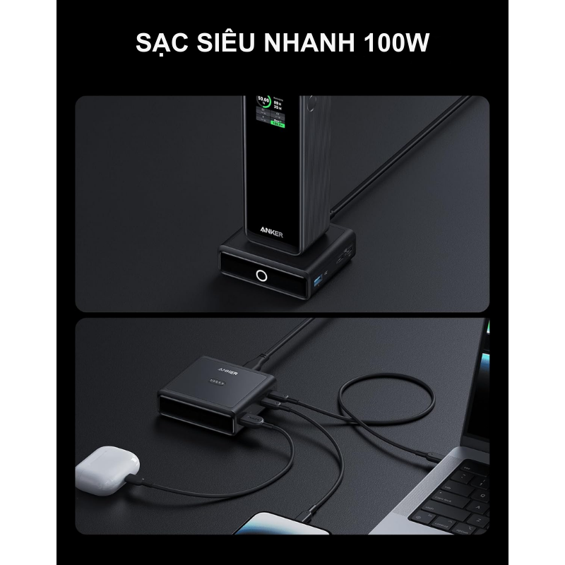 Anker A1902 - Đế sạc Anker Pogo sạc nhanh 100W, 4 cổng, tương thích Anker Prime Power Bank - <div class="css-146c3p1 r-bcqeeo r-1ttztb7 r-qvutc0 r-37j5jr r-a023e6 r-16dba41 r-1adg3ll r-1b5gpbm r-a8ghvy" dir="ltr"><span class="css-1jxf684 r-bcqeeo r-1ttztb7 r-qvutc0 r-poiln3">Anker A1902 – Đế sạc Anker Pogo sạc nhanh 100W, 4 cổng, mang đến trải nghiệm sạc không dây tiện lợi cho Anker Prime Power Bank. Với công nghệ GaN hiện đại, thiết kế nhỏ gọn cùng 3 cổng USB và 1 Pogo Pin, sản phẩm hỗ trợ sạc nhanh đa thiết bị hiệu quả. Đèn LED thông minh giúp dễ dàng theo dõi trạng thái sạc.</span></div>