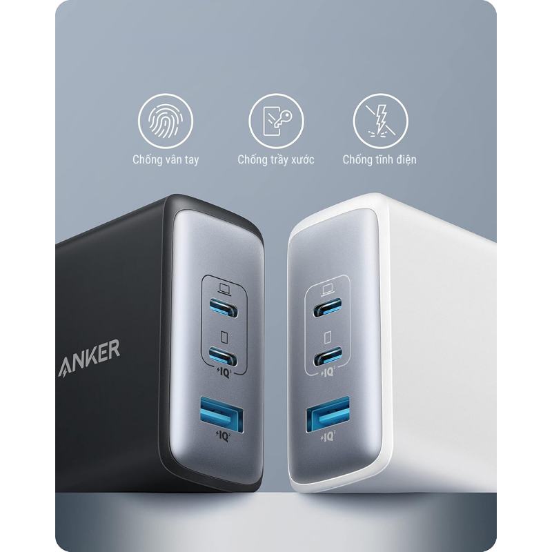 Anker A2145 - Củ sạc nhanh Anker công suất 100W sạc iphone, samsung, android, Laptop PD/QC/PPS - <div class="css-146c3p1 r-bcqeeo r-1ttztb7 r-qvutc0 r-37j5jr r-a023e6 r-16dba41 r-1adg3ll r-1b5gpbm r-a8ghvy" dir="ltr"><span class="css-1jxf684 r-bcqeeo r-1ttztb7 r-qvutc0 r-poiln3">Anker A2145 – Củ sạc nhanh Anker 100W với 3 cổng (2 USB-C, 1 USB-A), hỗ trợ sạc nhanh cho iPhone, Samsung, Android và laptop qua chuẩn PD/QC/PPS. Công nghệ GaN II giúp thiết kế nhỏ gọn, tản nhiệt tốt. Sạc đồng thời 3 thiết bị với phân bổ thông minh, tích hợp bảo vệ an toàn ActiveShield 2.0.</span></div>