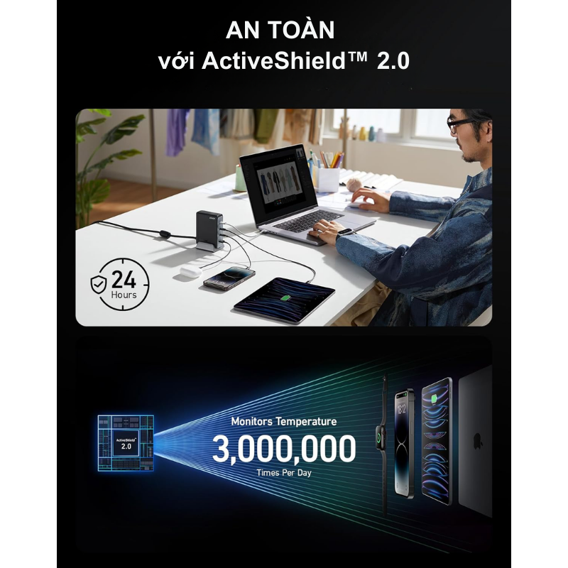 Anker A2342 - Sạc bàn Anker Prime 240W 749, sạc laptop, macbook, ipad, iP, điện thoại android - <div class="css-146c3p1 r-bcqeeo r-1ttztb7 r-qvutc0 r-37j5jr r-a023e6 r-16dba41 r-1adg3ll r-1b5gpbm r-a8ghvy" dir="ltr"><span class="css-1jxf684 r-bcqeeo r-1ttztb7 r-qvutc0 r-poiln3">Anker A2342 – Sạc bàn Anker Prime 240W 749 với 4 cổng (3 USB-C, 1 USB-A), sạc nhanh cho laptop, MacBook, iPad, iPhone, điện thoại Android. Công suất tối đa 240W, hỗ trợ công nghệ GaNPrime, sạc đồng thời 4 thiết bị. Tích hợp ActiveShield 2.0 đảm bảo an toàn, thiết kế nhỏ gọn, tiện lợi.</span></div>