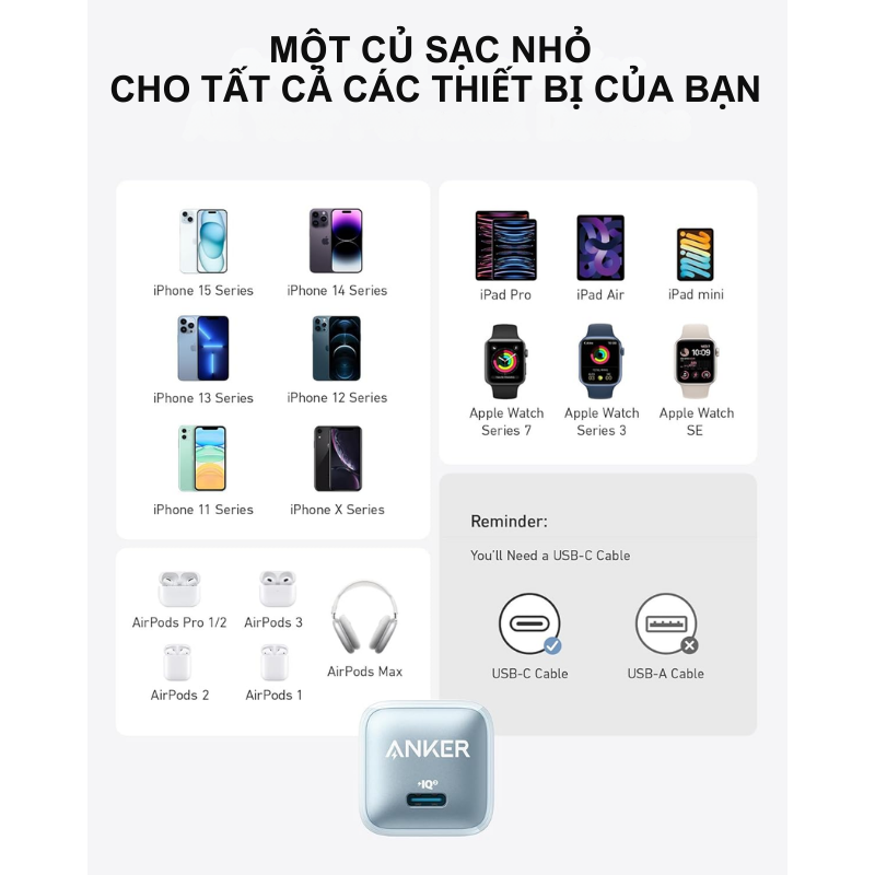 Anker A2637 - Củ Sạc Nhanh Anker 511 Nano Pro, Công Nghệ Sạc Nhanh PIQ 3.0, công suất 20W - <div class="css-146c3p1 r-bcqeeo r-1ttztb7 r-qvutc0 r-37j5jr r-a023e6 r-16dba41 r-1adg3ll r-1b5gpbm r-a8ghvy" dir="ltr"><span class="css-1jxf684 r-bcqeeo r-1ttztb7 r-qvutc0 r-poiln3">Anker A2637 – Củ Sạc Nhanh Anker 511 Nano Pro 20W với công nghệ PIQ 3.0, sạc nhanh cho iPhone, Samsung, iPad qua cổng USB-C. Thiết kế siêu nhỏ gọn, chỉ 30g, tích hợp ActiveShield bảo vệ an toàn. Lý tưởng cho người dùng di động cần hiệu suất cao trong kích thước nhỏ.</span></div>