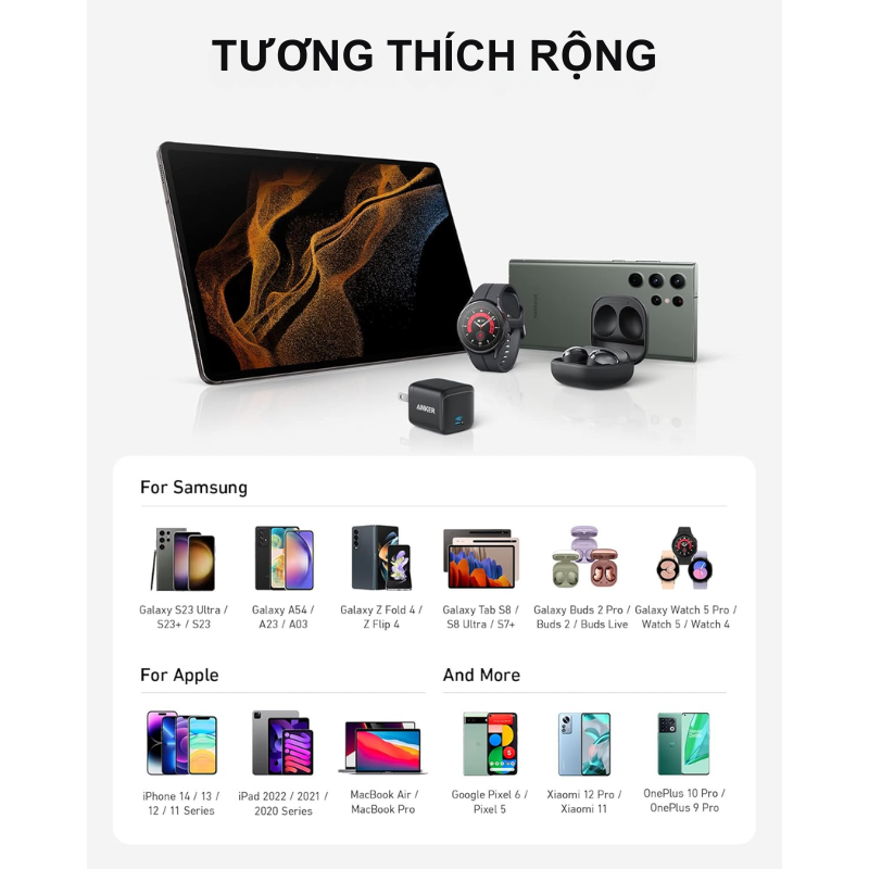 Anker A2643 - Củ sạc nhanh Anker 45W PPS 2.0 PD QC 3.0 - <div class="css-146c3p1 r-bcqeeo r-1ttztb7 r-qvutc0 r-37j5jr r-a023e6 r-16dba41 r-1adg3ll r-1b5gpbm r-a8ghvy" dir="ltr"><span class="css-1jxf684 r-bcqeeo r-1ttztb7 r-qvutc0 r-poiln3">Anker A2643 – Củ sạc nhanh 45W hỗ trợ PPS 2.0, PD, QC 3.0, sạc nhanh Galaxy, iPhone, iPad, MacBook Air. Thiết kế nhỏ gọn, chân gập tiện lợi, tích hợp ActiveShield bảo vệ an toàn. Lý tưởng cho người dùng cần sạc đa thiết bị khi di chuyển.</span></div>