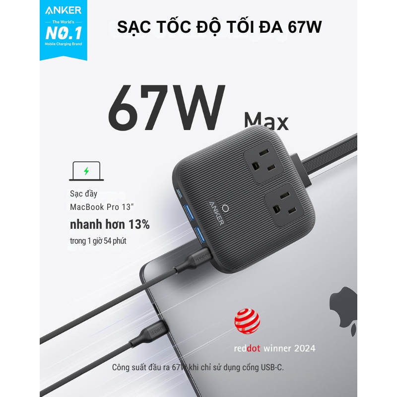 Anker A9129 - Trạm sạc (ổ cắm đa năng) Anker Nano Charging Station 67W - <div class="css-146c3p1 r-bcqeeo r-1ttztb7 r-qvutc0 r-37j5jr r-a023e6 r-16dba41 r-1adg3ll r-1b5gpbm r-a8ghvy" dir="ltr"><span class="css-1jxf684 r-bcqeeo r-1ttztb7 r-qvutc0 r-poiln3">Trạm sạc Anker A9129 (Nano Charging Station 67W) tích hợp 2 ổ AC, 2 cổng USB-C và 2 USB-A, cho phép sạc tối đa 6 thiết bị cùng lúc với công suất 67W. Thiết kế siêu mỏng, dây dài 1.5m, tiện lợi cho gia đình, văn phòng hoặc du lịch. Công nghệ GaN và ActiveShield™ 2.0 đảm bảo sạc nhanh, an toàn.</span></div>