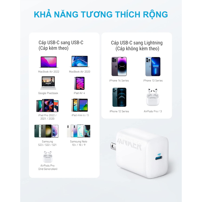 Bộ củ cáp sạc nhanh Anker 312 B2640 30W, kèm Cáp C to C dài 0.9m - Bộ củ cáp sạc nhanh Anker 312 B2640 30W đi kèm cáp USB-C to USB-C dài 0.9m, hỗ trợ sạc nhanh Power Delivery (PD) cho iPhone, Samsung và nhiều thiết bị khác. Thiết kế nhỏ gọn, chân gập tiện lợi, dễ mang theo. Đảm bảo an toàn với công nghệ MultiProtect, công suất tối đa 30W đáp ứng nhu cầu sạc hiệu quả.