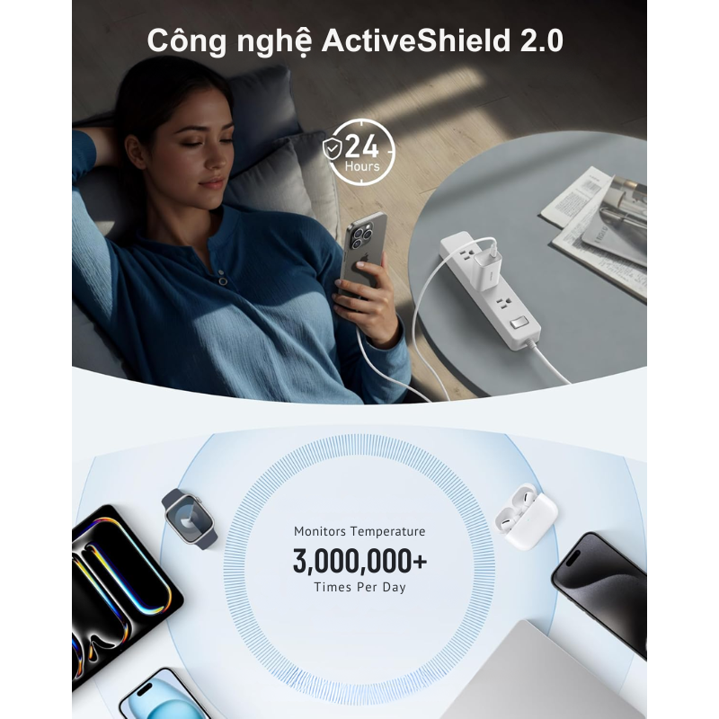Bộ sạc 100W kèm cáp Anker B2679 sạc nhanh điện thoại, laptop - Bộ sạc nhanh Anker B2679 100W kèm cáp USB-C mang đến công suất sạc mạnh mẽ, sạc nhanh điện thoại và laptop như MacBook Pro 14" lên 50% trong 27 phút. Thiết kế siêu nhỏ gọn, chân gập tiện lợi, tích hợp ActiveShield™ 2.0 đảm bảo an toàn. Cáp USB-C dài đi kèm hỗ trợ truyền tải năng lượng tối ưu.