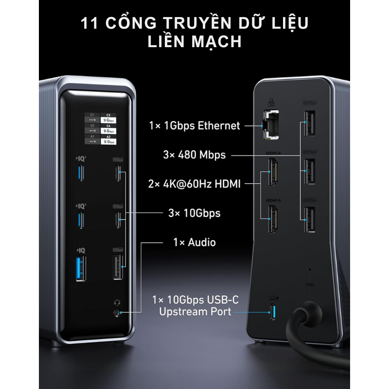 Trạm sạc Anker Prime A83B6 160W 14 in 1 - <div class="css-146c3p1 r-bcqeeo r-1ttztb7 r-qvutc0 r-37j5jr r-a023e6 r-16dba41 r-1adg3ll r-1b5gpbm r-a8ghvy" dir="ltr"><span class="css-1jxf684 r-bcqeeo r-1ttztb7 r-qvutc0 r-poiln3">Trạm sạc Anker Prime A83B6 160W 14 trong 1 tích hợp 4 cổng USB-C, 5 USB-A, 2 HDMI, Ethernet và audio, hỗ trợ sạc nhanh 100W mỗi cổng USB-C. Thiết kế nhỏ gọn với màn hình thông minh, sạc cùng lúc 4 thiết bị và hiển thị kép 4K. Công nghệ GaN và ActiveShield™ 2.0 đảm bảo hiệu suất cao, an toàn tối ưu.</span></div>