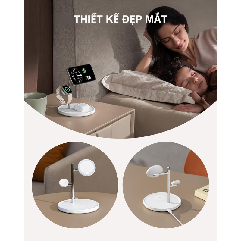 Anker A25M3 - Đế sạc không dây Anker MagGo 3-in-1 Wireless Charging Station Qi2 Certified 15W Stand Kit - <div class="css-146c3p1 r-bcqeeo r-1ttztb7 r-qvutc0 r-37j5jr r-a023e6 r-16dba41 r-1adg3ll r-1b5gpbm r-a8ghvy" dir="ltr"><span class="css-1jxf684 r-bcqeeo r-1ttztb7 r-qvutc0 r-poiln3">Đế sạc không dây Anker MagGo 3-in-1 (A25M3) với công nghệ Qi2 Certified, cung cấp sạc nhanh 15W cho iPhone, 5W cho Apple Watch và AirPods. Thiết kế "cây" sang trọng, tích hợp ActiveShield 2.0 an toàn, pin lâu dài. Nhỏ gọn, tương thích MagSafe, lý tưởng cho Apple Fan.</span></div>