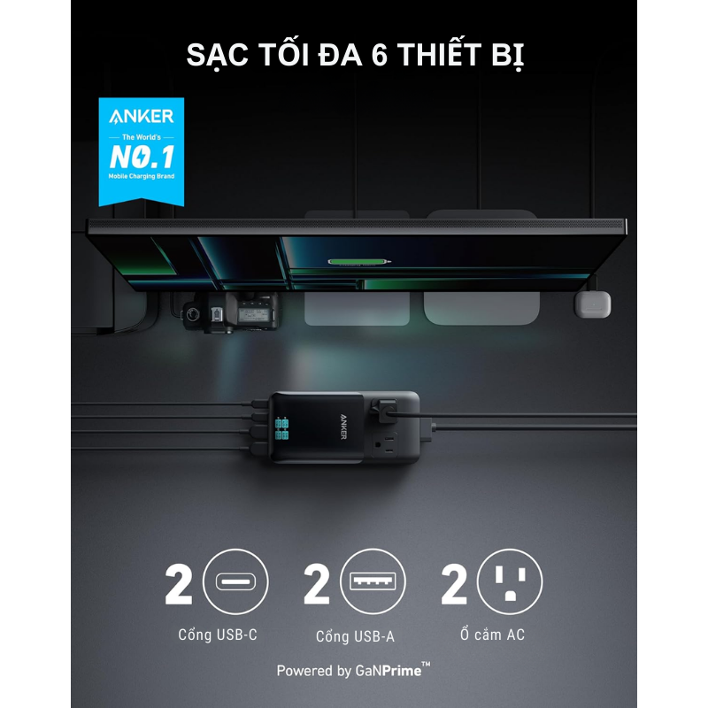 Anker A9128 - Ổ cắm điện sạc nhanh Anker Prime 140W 6-in-1 USB C Charging Station tích smart display - <div class="css-146c3p1 r-bcqeeo r-1ttztb7 r-qvutc0 r-37j5jr r-a023e6 r-16dba41 r-1adg3ll r-1b5gpbm r-a8ghvy" dir="ltr"><span class="css-1jxf684 r-bcqeeo r-1ttztb7 r-qvutc0 r-poiln3">Ổ cắm điện sạc nhanh Anker Prime 140W 6-in-1 USB C Charging Station (A9128) tích hợp 2 ổ AC, 2 cổng USB-C, 2 cổng USB-A, công suất tối đa 140W. Màn hình thông minh hiển thị trạng thái sạc, công nghệ GaNPrime sạc nhanh, dây nguồn 1.5m tháo rời. Gọn nhẹ, an toàn, lý tưởng cho công việc và du lịch.</span></div>