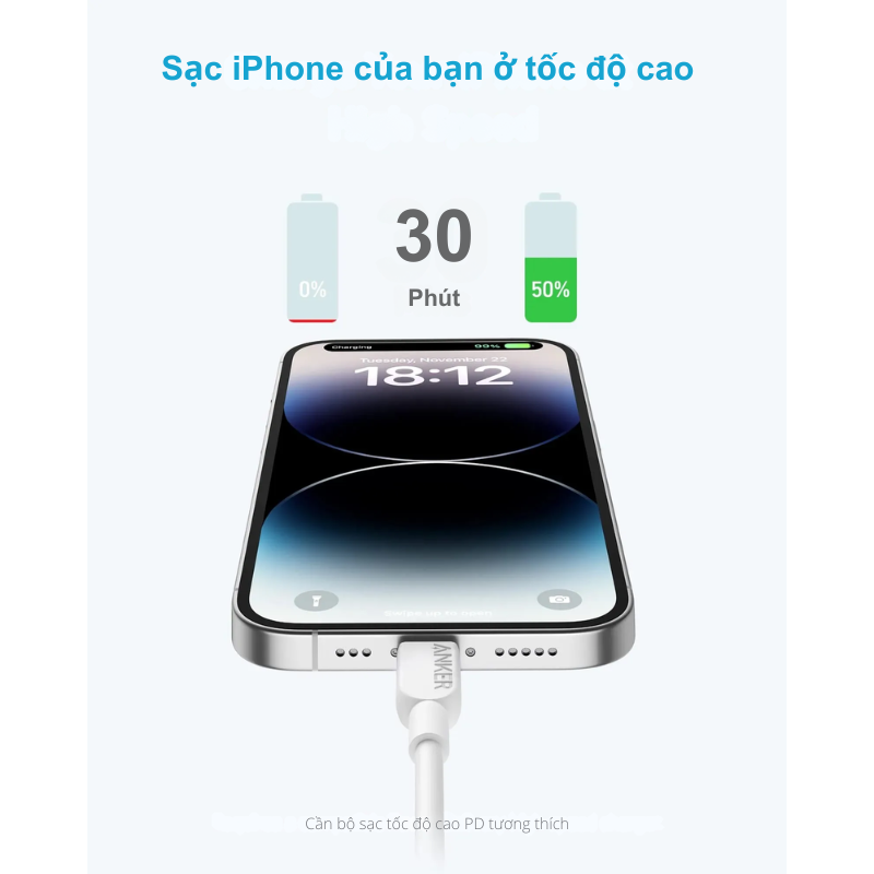 Anker A81A1 - Cáp sạc nhanh 310 USB-C to Lightning dài 0.9 mét - <div class="css-146c3p1 r-bcqeeo r-1ttztb7 r-qvutc0 r-37j5jr r-a023e6 r-16dba41 r-1adg3ll r-1b5gpbm r-a8ghvy" dir="ltr"><span class="css-1jxf684 r-bcqeeo r-1ttztb7 r-qvutc0 r-poiln3">Cáp sạc nhanh Anker A81A1 USB-C to Lightning (0.9m) mang đến trải nghiệm sạc vượt trội với công suất tối đa 60W, hỗ trợ sạc nhanh Power Delivery cho iPhone, iPad. Được chứng nhận MFi bởi Apple, cáp đảm bảo tương thích hoàn hảo và an toàn tuyệt đối. Thiết kế bền bỉ với độ bền gấp 30 lần cáp thông thường, chịu được tới 25.000 lần uốn cong.</span></div>