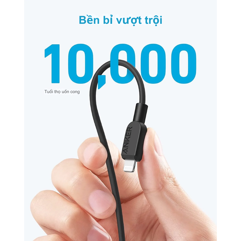 Anker A81A1 - Cáp sạc nhanh 310 USB-C to Lightning dài 0.9 mét - <div class="css-146c3p1 r-bcqeeo r-1ttztb7 r-qvutc0 r-37j5jr r-a023e6 r-16dba41 r-1adg3ll r-1b5gpbm r-a8ghvy" dir="ltr"><span class="css-1jxf684 r-bcqeeo r-1ttztb7 r-qvutc0 r-poiln3">Cáp sạc nhanh Anker A81A1 USB-C to Lightning (0.9m) mang đến trải nghiệm sạc vượt trội với công suất tối đa 60W, hỗ trợ sạc nhanh Power Delivery cho iPhone, iPad. Được chứng nhận MFi bởi Apple, cáp đảm bảo tương thích hoàn hảo và an toàn tuyệt đối. Thiết kế bền bỉ với độ bền gấp 30 lần cáp thông thường, chịu được tới 25.000 lần uốn cong.</span></div>