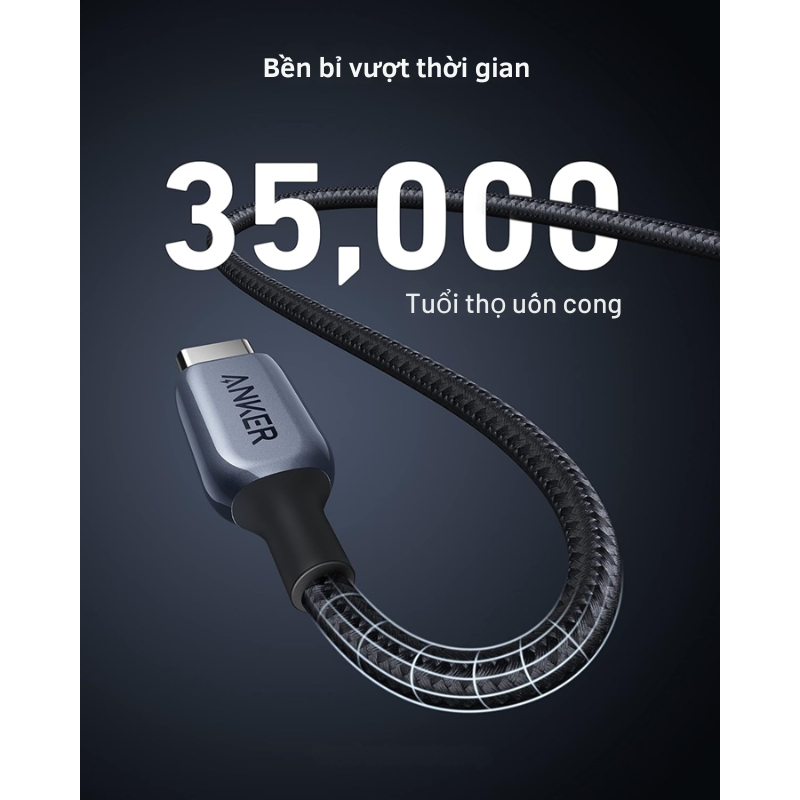 Anker A8865 - Cáp sạc cao cấp Anker 765 USB C to USB C bọc dù 140W - Cáp sạc Anker A8865 (Anker 765 USB-C to USB-C) là lựa chọn cao cấp với thiết kế bọc dù bền bỉ, hỗ trợ sạc nhanh lên đến 140W nhờ công nghệ USB Power Delivery 3.1. Sản phẩm tương thích đa dạng thiết bị từ điện thoại, máy tính bảng đến laptop, đảm bảo truyền dữ liệu tốc độ cao 480 Mbps. Độ bền vượt trội với khả năng chịu lực lên đến 175 lbs và tuổi thọ uốn cong 35,000 lần, đây là phụ kiện lý tưởng cho nhu cầu sử dụng hàng ngày.