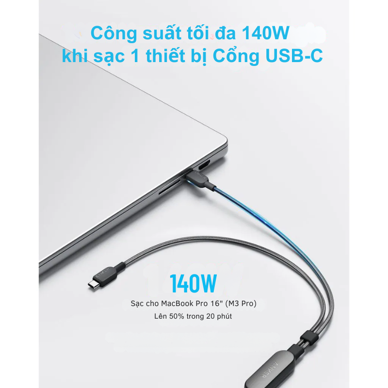 Anker A8895 - Cáp sạc nhanh Anker 2 in 1 USB C to USB C 140W - Cáp sạc nhanh Anker A8895 2 trong 1 USB-C to USB-C mang đến giải pháp sạc tiện lợi với công suất tối đa 140W. Thiết kế độc đáo kết hợp hai cáp USB-C thành một, lý tưởng để sạc đồng thời hai thiết bị. Với độ bền cao và khả năng truyền dữ liệu 480Mbps, đây là lựa chọn hoàn hảo cho du lịch hoặc công việc.