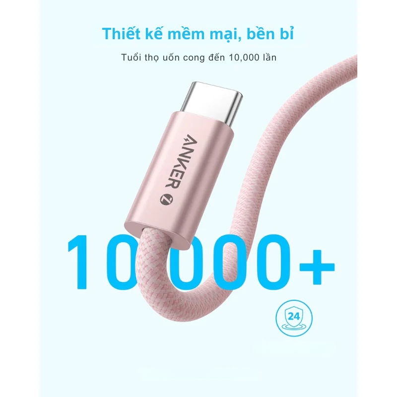 Cáp Dù Anker Zolo C To C 240w A8060 dài 1m Chống Bám Bẩn - Cáp Dù Anker Zolo C to C 240W A8060 dài 1m là lựa chọn hoàn hảo cho nhu cầu sạc nhanh và truyền dữ liệu. Với công suất sạc siêu tốc 240W, thiết kế chống bám bẩn và độ bền vượt trội, sản phẩm đáp ứng tốt cho các thiết bị công suất cao. Lớp bện nylon cao cấp kết hợp đầu nối mỏng 5,8mm mang lại trải nghiệm sử dụng tiện lợi, bền bỉ.