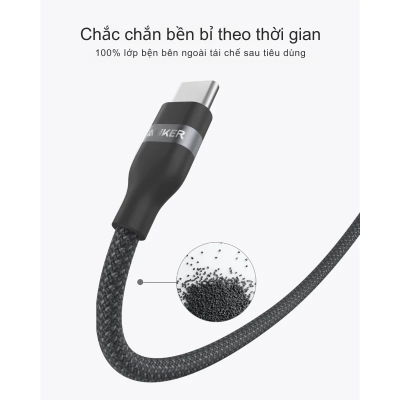 Cáp sạc nhanh Anker 240W Type C to C A82E3 bện dù chắc chắn, mẫu 2024, nhiều màu sắc - Cáp sạc nhanh Anker 240W Type C to C A82E3 là lựa chọn hoàn hảo cho nhu cầu sạc siêu tốc và bền bỉ. Với thiết kế bện dù chắc chắn từ nylon tái chế, cáp hỗ trợ công suất lên đến 240W, sạc MacBook Pro 16" đến 50% trong 28 phút. Đa dạng màu sắc thời thượng, sản phẩm không chỉ mạnh mẽ mà còn thân thiện với môi trường nhờ bao bì không nhựa. Độ bền vượt trội với hơn 30.000 lần uốn cong, đảm bảo sử dụng lâu dài.