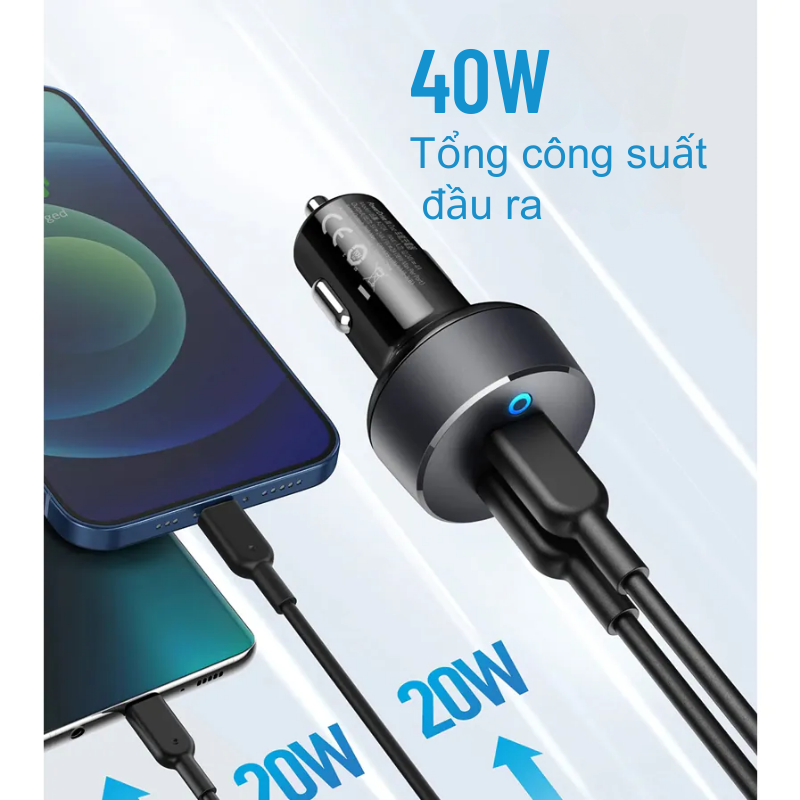 Tẩu sạc nhanh Anker 40W A2724 2 cổng Type-C PowerDrive III Duo - Tẩu sạc nhanh Anker 40W A2724 PowerDrive III Duo với 2 cổng USB-C mạnh mẽ, hỗ trợ sạc nhanh PowerIQ 3.0. Công suất tối đa 40W giúp sạc nhanh điện thoại, máy tính bảng hiệu quả. Thiết kế nhỏ gọn, tích hợp đèn LED tiện lợi, phù hợp cho xe hơi. Đảm bảo an toàn vượt trội với hệ thống MultiProtect.
