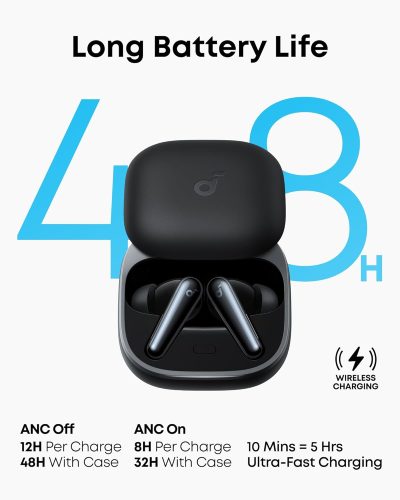 Tai nghe không dây Anker Soundcore Liberty 5, chống ồn, Dolby Audio, Hi-Res LDAC - A3957 - Tai nghe không dây Anker Soundcore Liberty 5 với chống ồn chủ động Adaptive ANC 3.0, hỗ trợ Dolby Audio, LDAC Hi-Res, pin 12 giờ (48 giờ với hộp sạc), sạc nhanh 10 phút cho 5 giờ sử dụng. Bluetooth 5.4, 6 micro AI Clear Calls, IP55 chống nước, lý tưởng cho nghe nhạc, gọi điện và giải trí.
