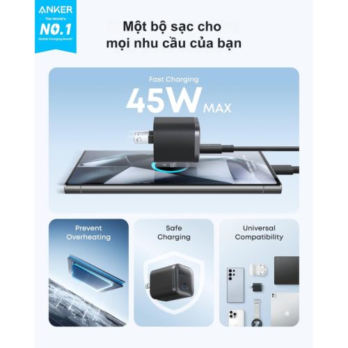 Củ sạc nhanh Anker A2692 45W hỗ trợ PD PPS 2.0, QC, Active shield 3.0 - Hình ảnh 2