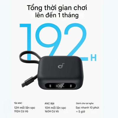 Tai nghe Soundcore A3937 P41i Bluetooth kiêm sạc dự phòng 3000mAh tích hợp cáp sạc type C - Trải nghiệm sự tiện lợi tối đa với <strong>Tai nghe Soundcore A3937 P41i</strong>, giải pháp 2 trong 1 độc đáo cho người dùng hiện đại. Thưởng thức chất âm BassUp mạnh mẽ, sống động đặc trưng từ Soundcore trong một thiết kế tai nghe nhỏ gọn, thoải mái. Điểm nhấn đột phá là hộp sạc dung lượng khủng 3000mAh, không chỉ cung cấp thời lượng pin cực dài cho tai nghe mà còn hoạt động như một viên sạc dự phòng nhỏ gọn cho điện thoại của bạn. Đặc biệt, hộp sạc còn tích hợp sẵn cáp sạc Type-C, giúp bạn không bao giờ phải lo lắng về việc quên dây cáp. Kết nối Bluetooth ổn định, điều khiển cảm ứng thông minh, <strong>Tai nghe Soundcore A3937 P41i</strong> là người bạn đồng hành không thể thiếu trong mọi hành trình, từ công việc đến giải trí