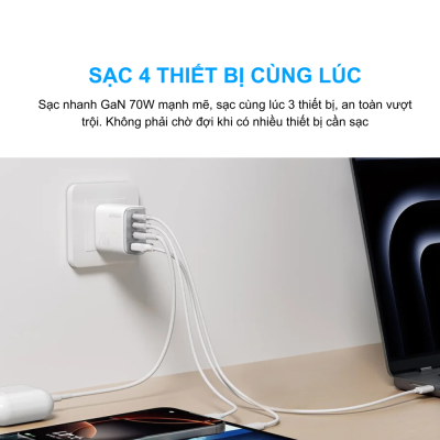 Củ sạc Anker Zolo 4-Port 70W (A121C) - Sạc Đa Năng Tối Ưu Cho 4 Thiết Bị Cùng Lúc - Nâng cấp trải nghiệm sạc của bạn với <strong>Củ sạc Anker Zolo 4-Port 70W (A121C)</strong>. Bộ sạc tường mạnh mẽ này cung cấp tổng công suất 70W, cho phép bạn sạc nhanh cùng lúc 4 thiết bị, từ điện thoại, máy tính bảng đến các thiết bị điện tử khác. Tích hợp công nghệ PowerIQ và VoltageBoost độc quyền của Anker, <strong>Anker Zolo 4-Port 70W (A121C)</strong> đảm bảo hiệu suất sạc tối ưu và an toàn tuyệt đối. Thiết kế nhỏ gọn, bền bỉ và khả năng tương thích rộng rãi biến <strong>Củ sạc Anker Zolo 4-Port 70W (A121C)</strong> thành lựa chọn hoàn hảo cho mọi gia đình, văn phòng hay những chuyến đi, giúp bạn luôn kết nối và sẵn sàng.